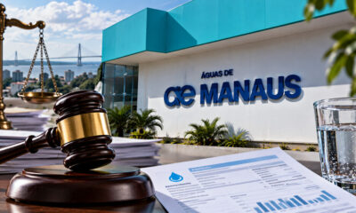 Fachada ou estrutura da Águas de Manaus, empresa responsável pelo serviço de abastecimento de água na capital amazonense.
