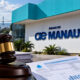Fachada ou estrutura da Águas de Manaus, empresa responsável pelo serviço de abastecimento de água na capital amazonense.
